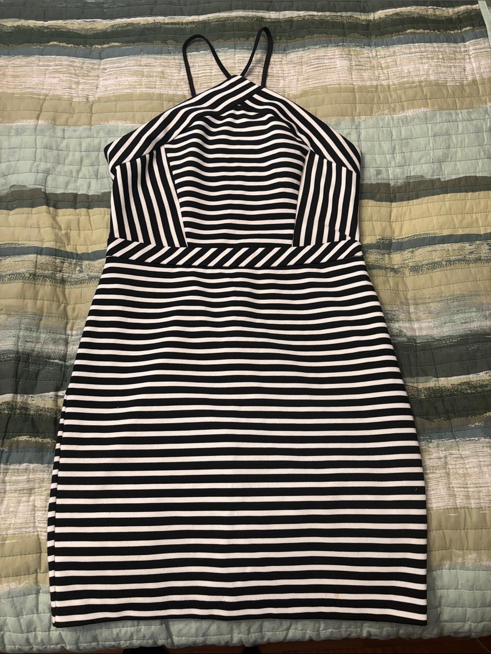 Dynamite Black & White Striped Halter Bodycon Dress